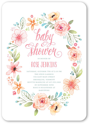 wild flower wreath 5x7 unique baby shower invitations  tiny prints