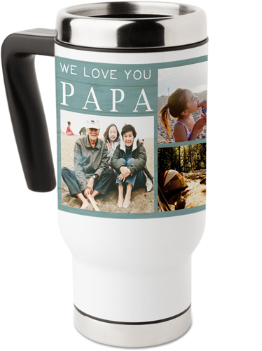 Our Papa Travel Mug with Handle, 17oz, Blue