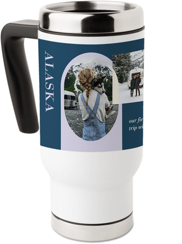 Geometric Travel Travel Mug with Handle, 17oz, Blue, navy