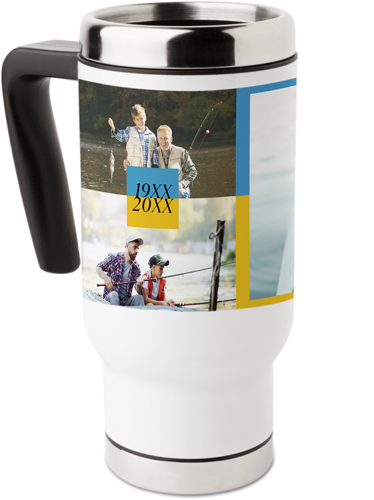 Then and Now Travel Mug with Handle, 17oz, Blue, cornflower