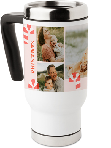 Candy Cane Collage Travel Mug with Handle, 17oz, Pink, blush