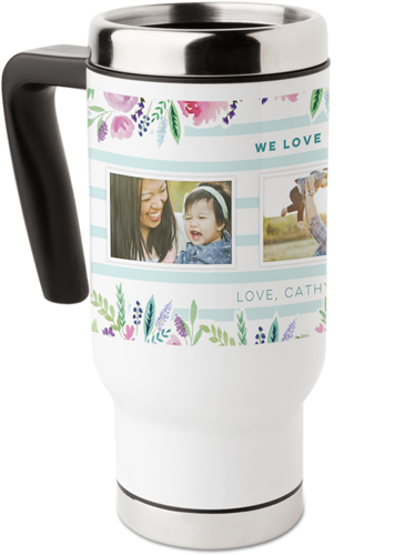 Florals And Stripes Travel Mug with Handle, 17oz, Multicolor