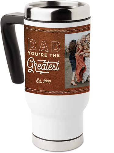 Greatest Dad Travel Mug with Handle, 17oz, Brown