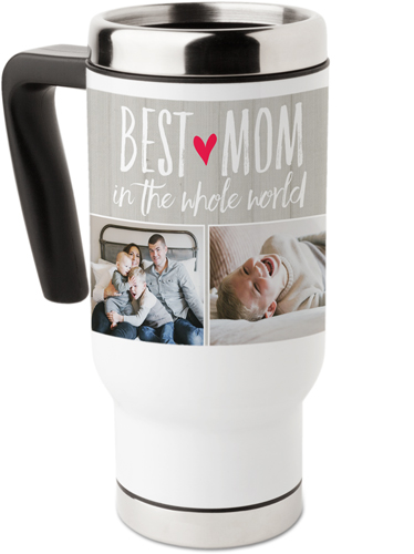 Rustic Wood Best Mom Travel Mug with Handle, 17oz, Red