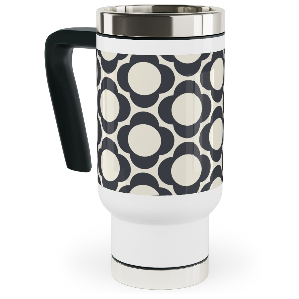 Lotta's Scandi Daisy - Navy on Cream Travel Mug with Handle, 17oz, Beige, Pearl