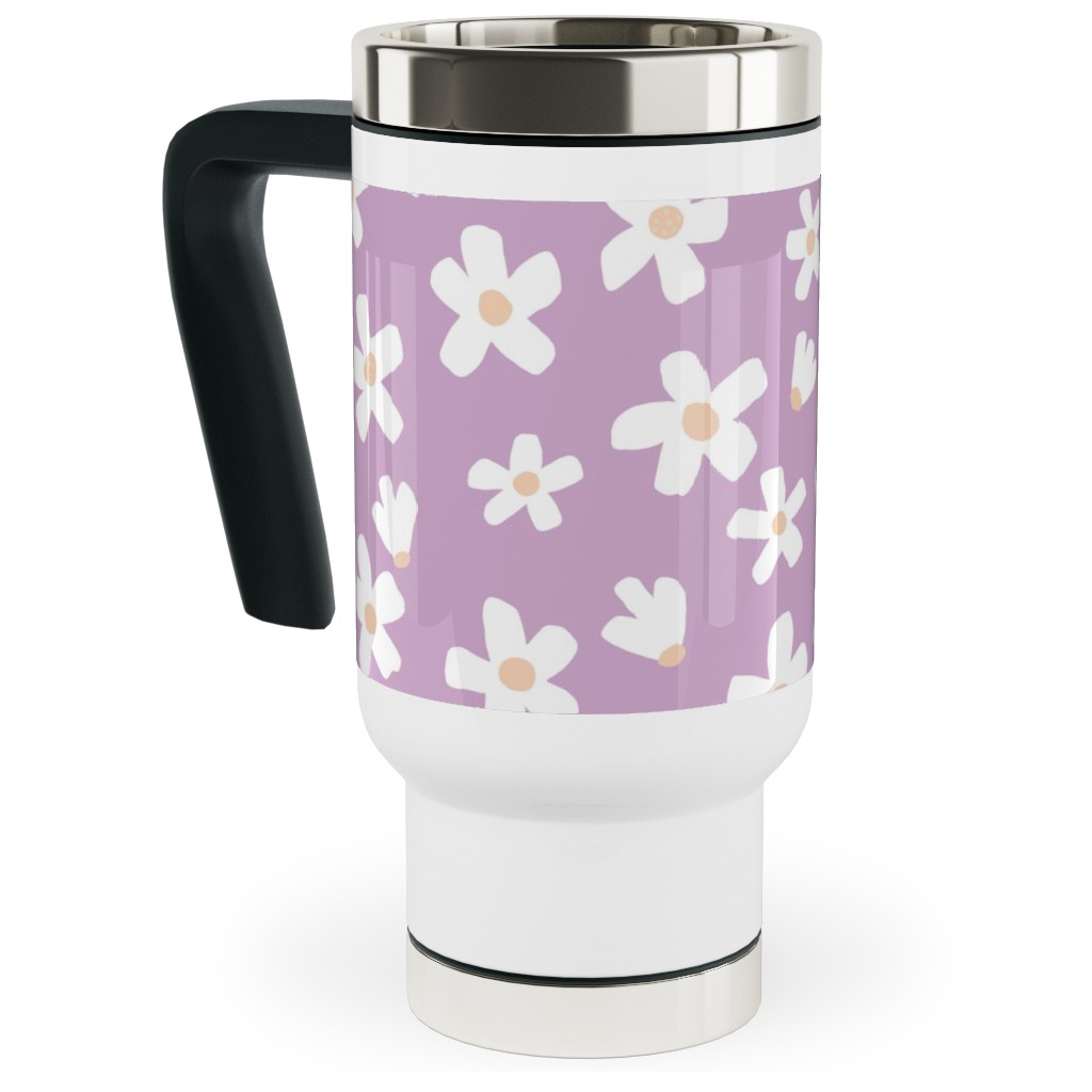 Daisy Garden Floral - Purple Travel Mug with Handle, 17oz, Purple, Purple