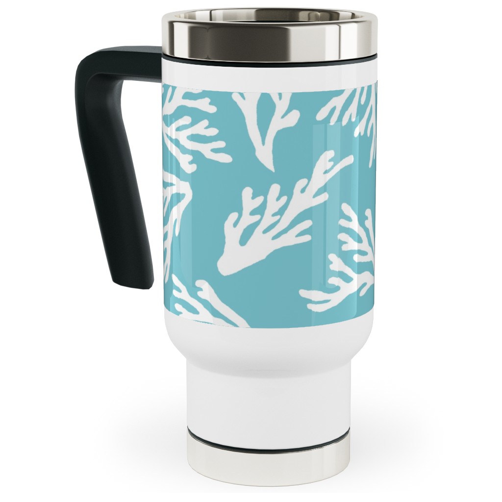 Coral - Turquoise Travel Mug with Handle, 17oz, Blue