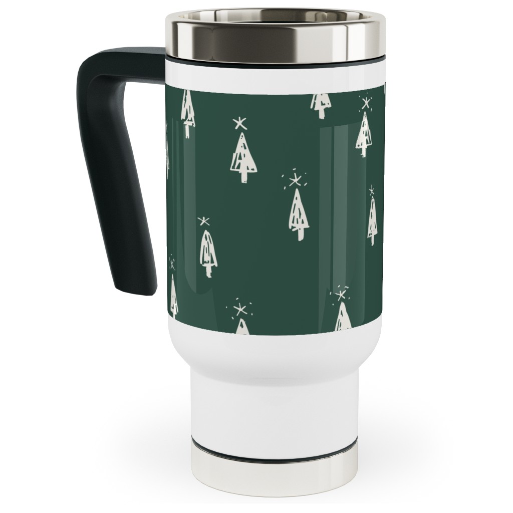 Christmas Trees on Pine Needle Travel Mug with Handle, 17oz, Green