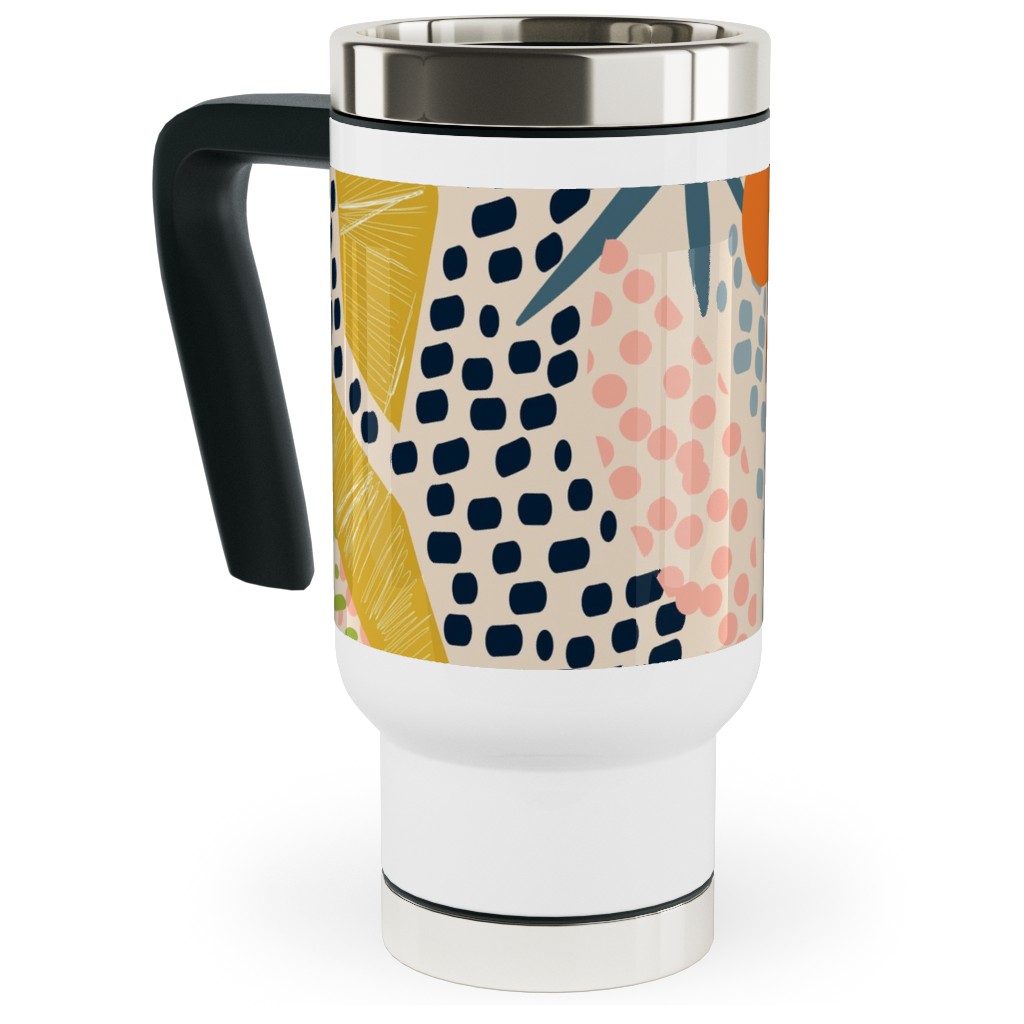 Tropical Foliage - Natural Retro - Multi Travel Mug with Handle, 17oz, Multicolor