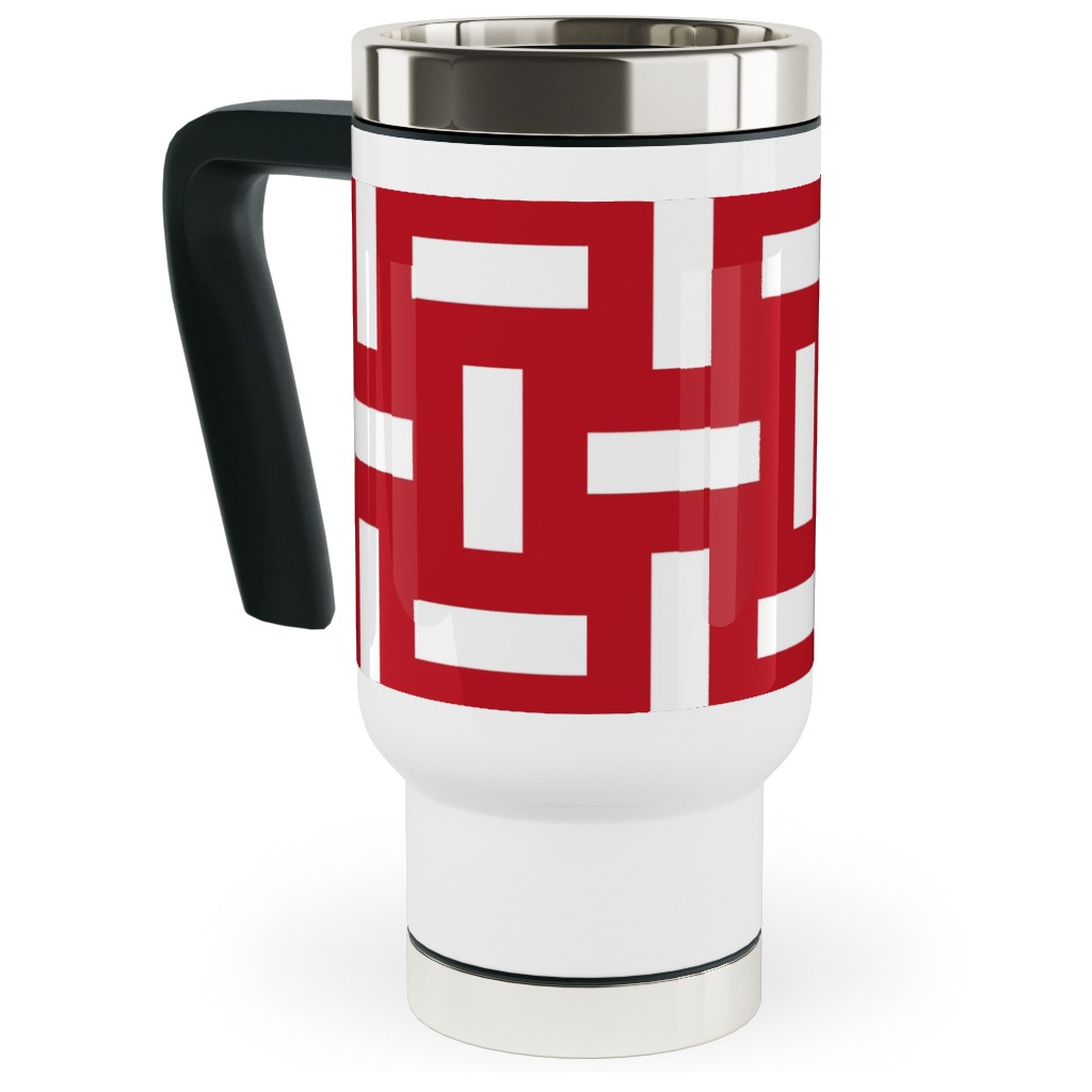 Geometrically Assembled Flag - Red Travel Mug with Handle, 17oz, Red