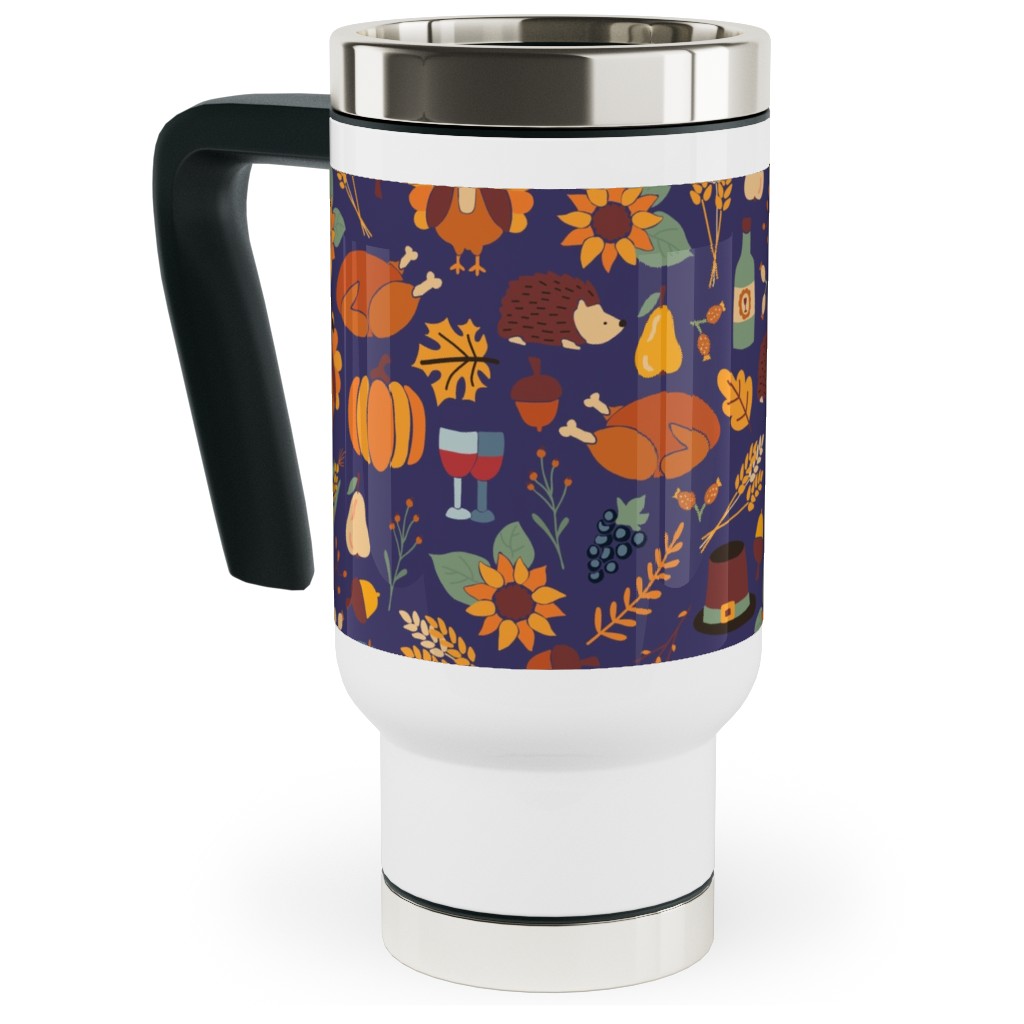 Thanksgiving Table Travel Mug with Handle, 17oz, Multicolor, Viola
