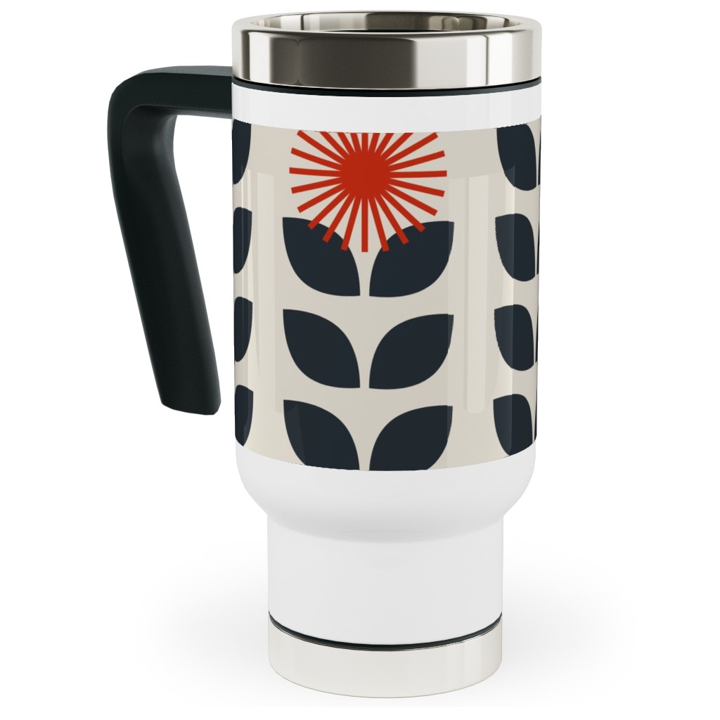 Scandinavian Climbing Vines - Neutral Travel Mug with Handle, 17oz, Beige, Pearl