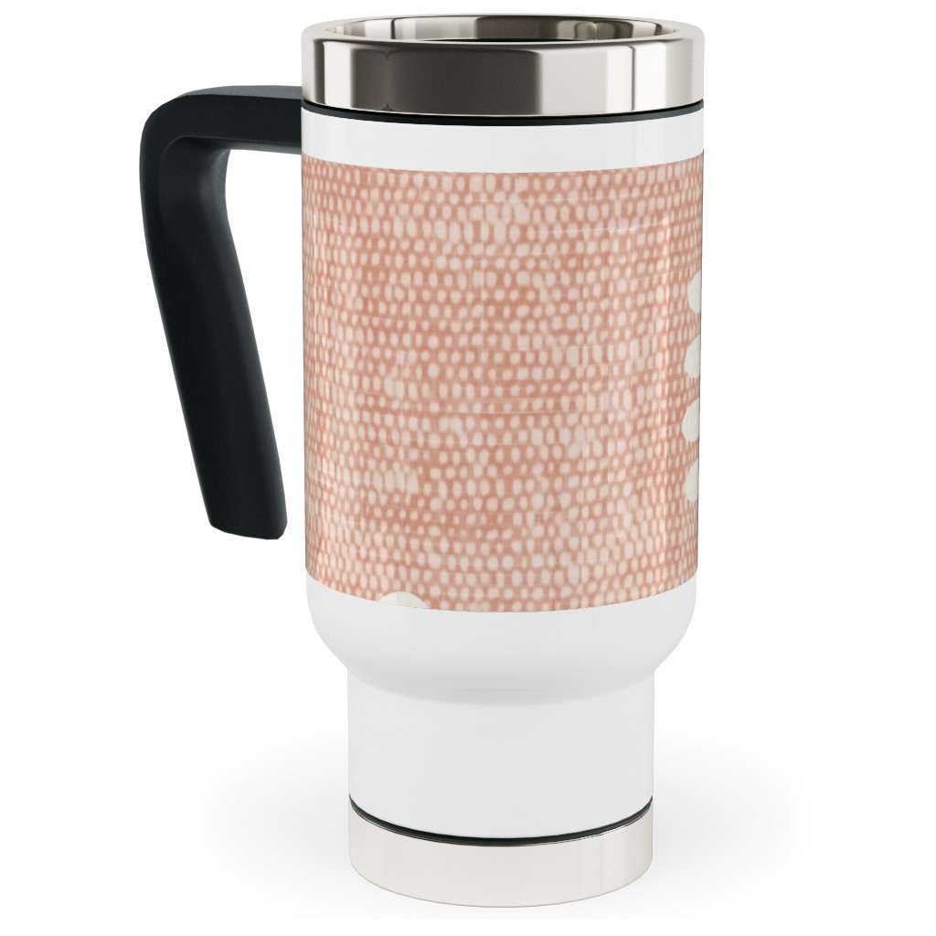 Block Print Fern - Dusty Pink Travel Mug with Handle, 17oz, Pink