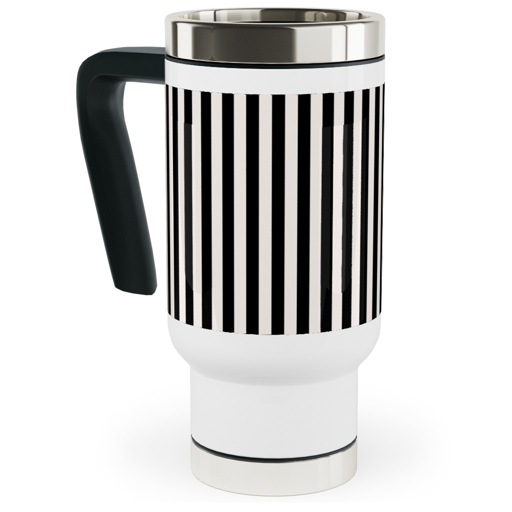 Basic Stripe - Black and Cream Travel Mug with Handle, 17oz, Black