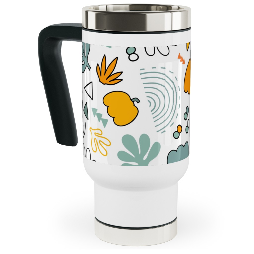 Autumn Harvest Vegetables With Doodles - Light Travel Mug with Handle, 17oz, Multicolor