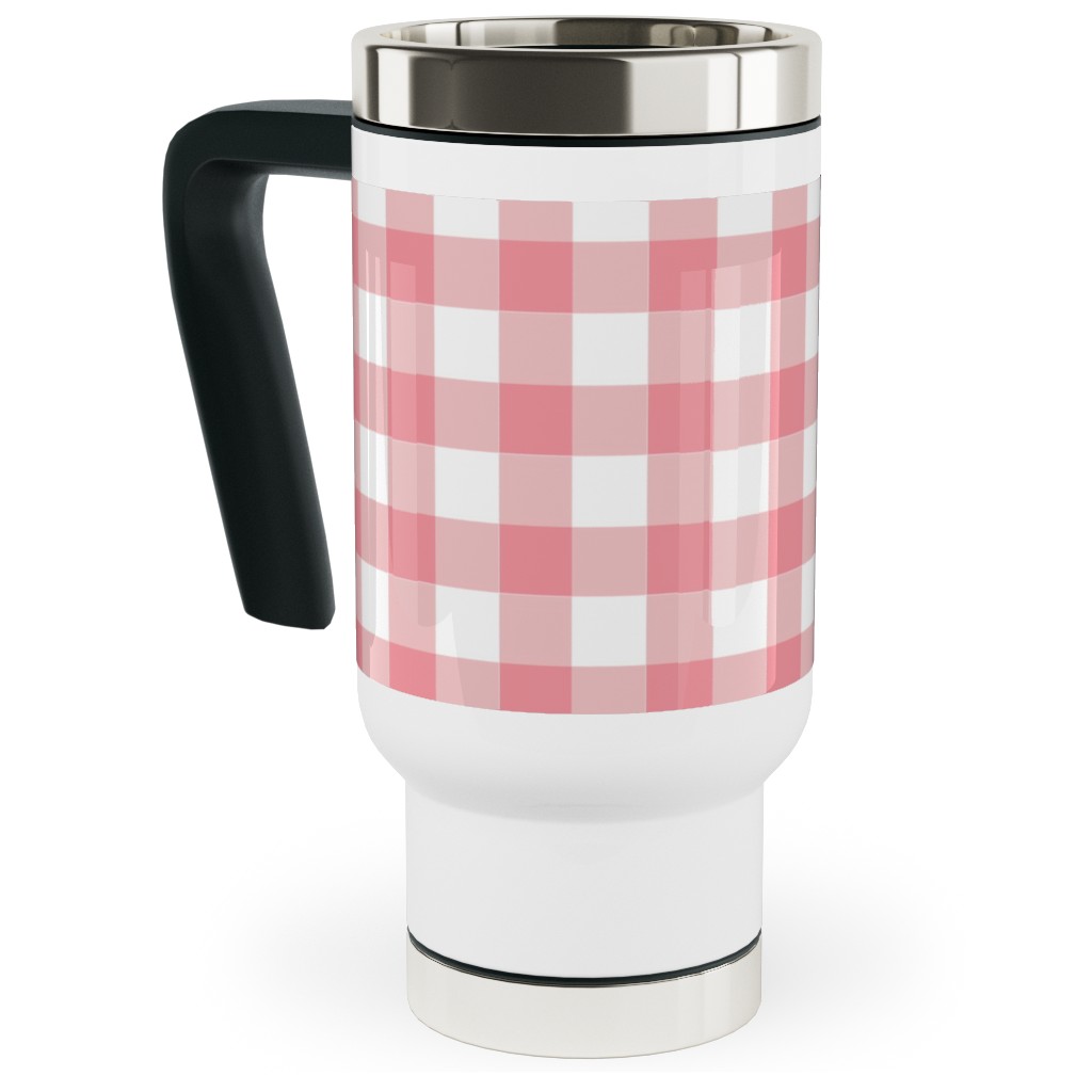 Simple Gingham Travel Mug with Handle, 17oz, Pink, Ballet Slipper