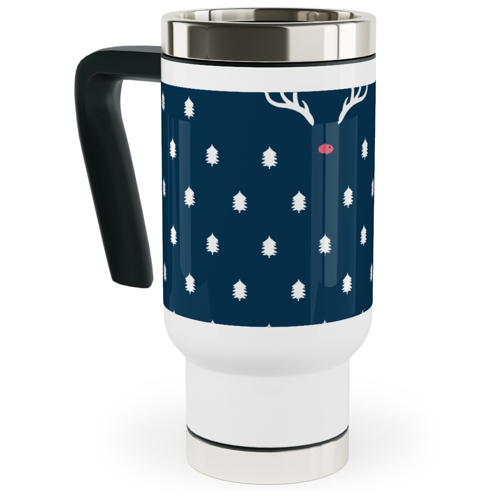 Modern Christmas Deer - Navy Travel Mug with Handle, 17oz, Blue