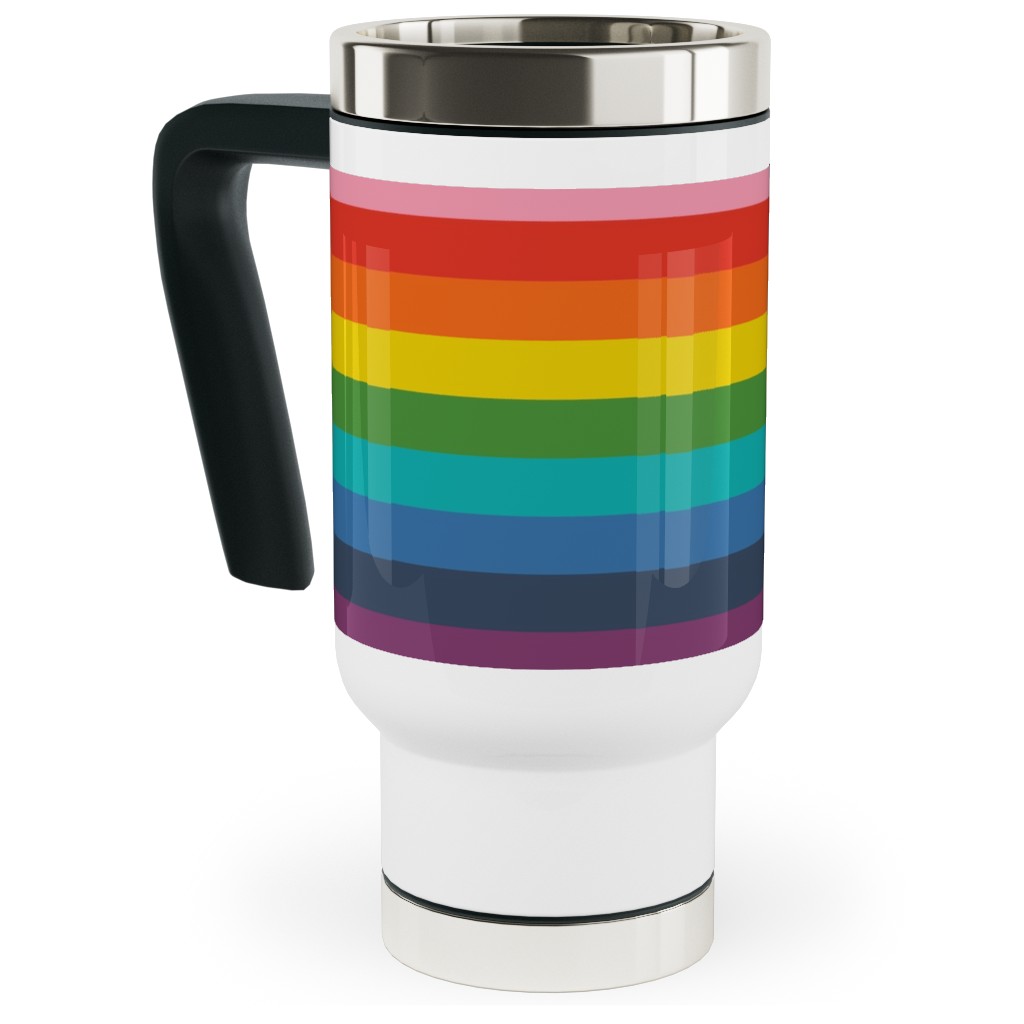 Colorful Live - Rainbow Stripe Travel Mug with Handle, 17oz, Multicolor