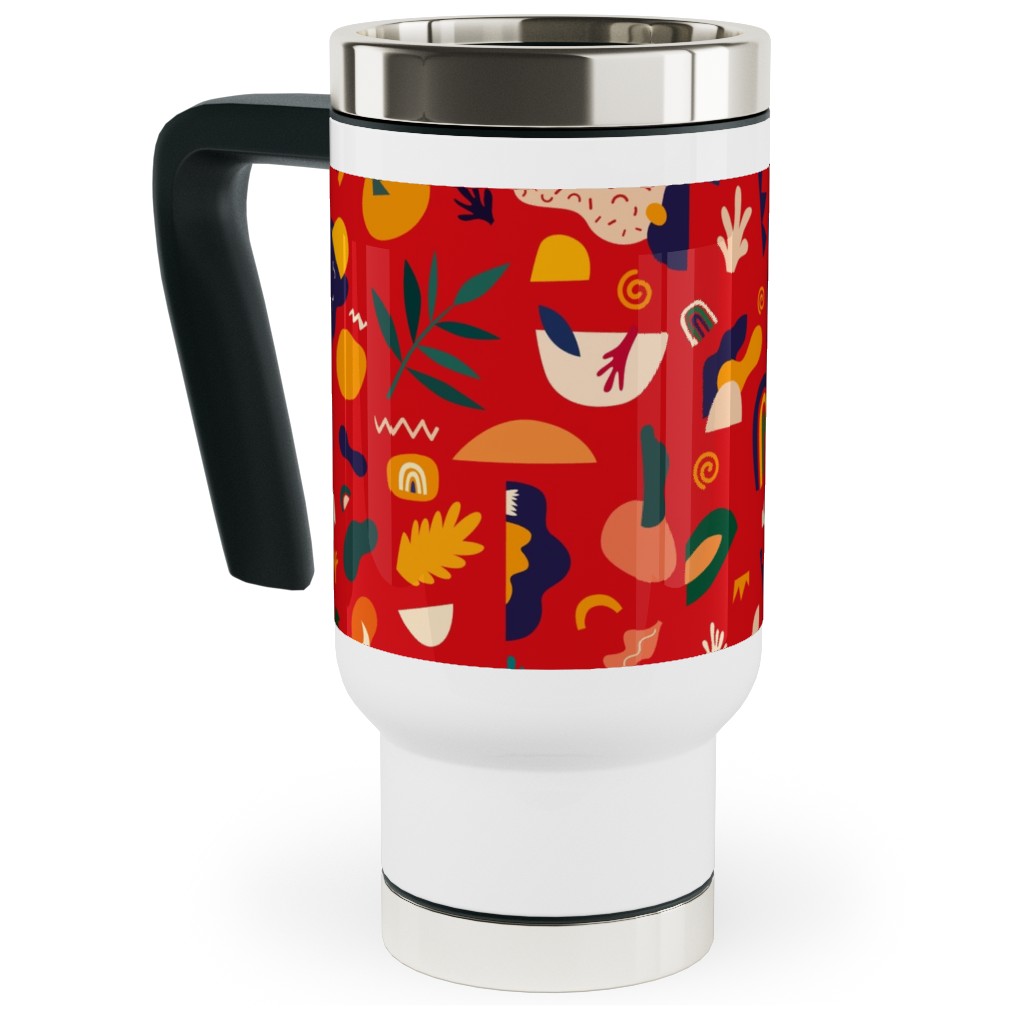 Seamless Pattern - Red Travel Mug with Handle, 17oz, Red