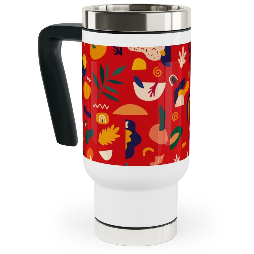 Seamless Pattern - Red Travel Mug with Handle, 17oz, Red, Red