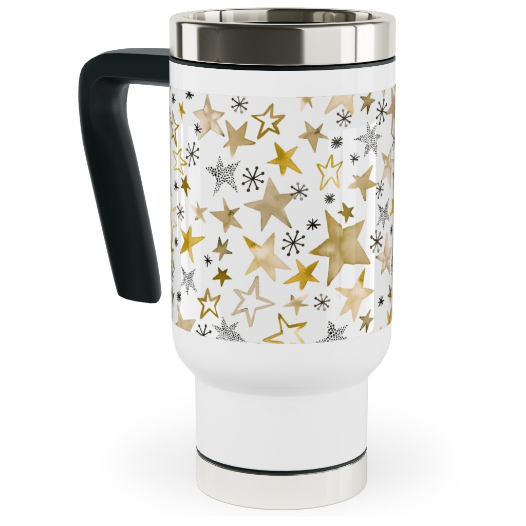 Winter Stars Christmas - Gold Travel Mug with Handle, 17oz, Yellow