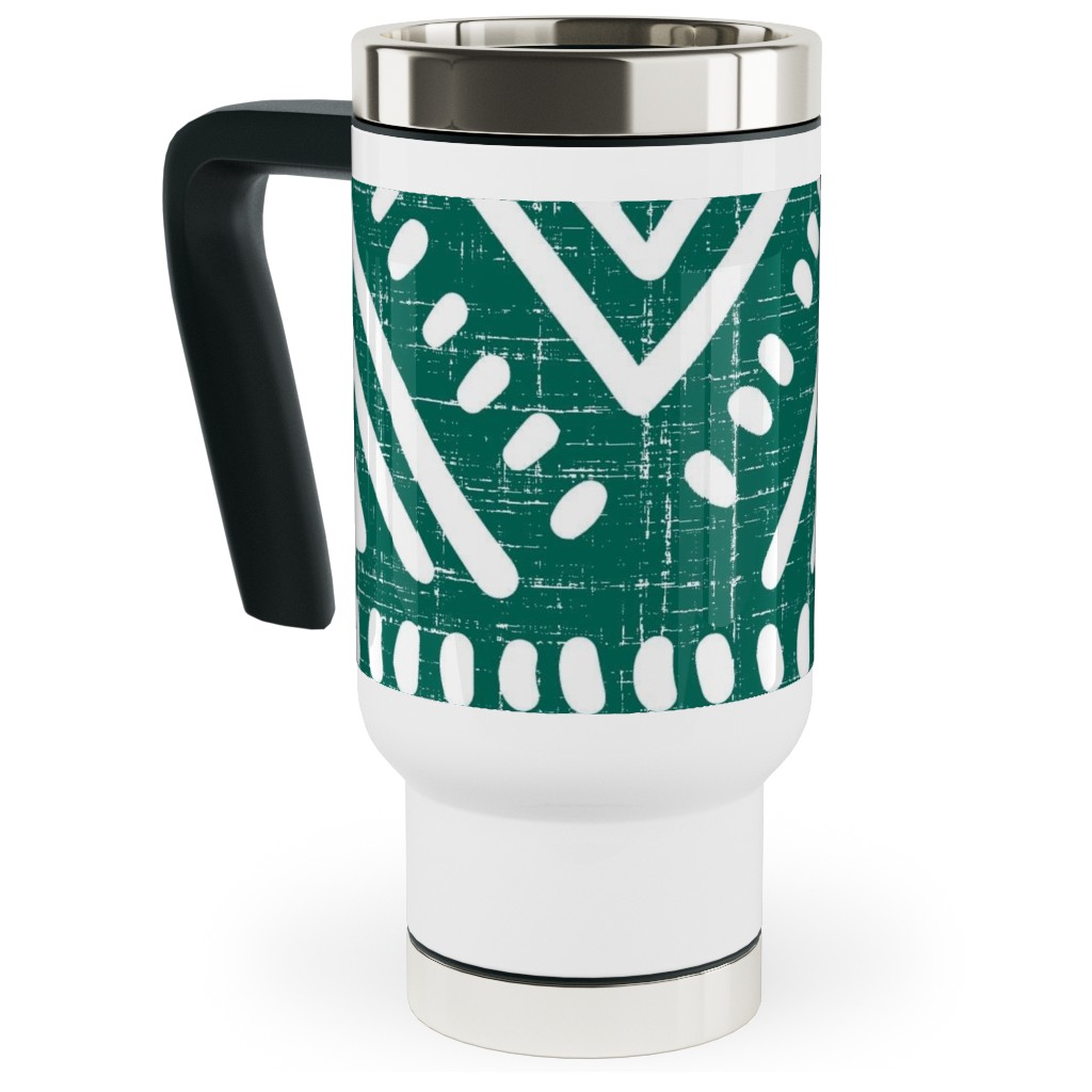 Abstract Diamond Travel Mug with Handle, 17oz, Green