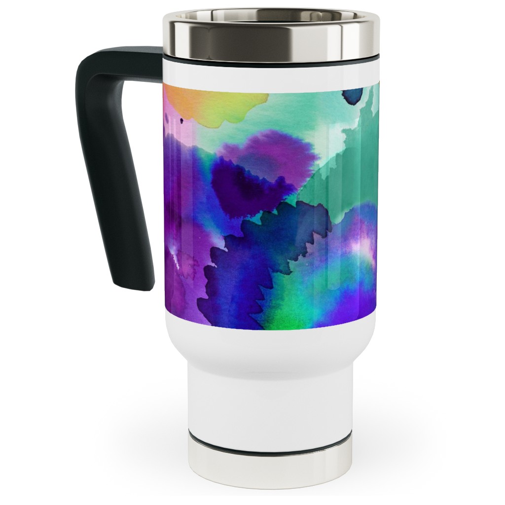 Abstract Floral Watercolor - Multi Travel Mug with Handle, 17oz, Multicolor