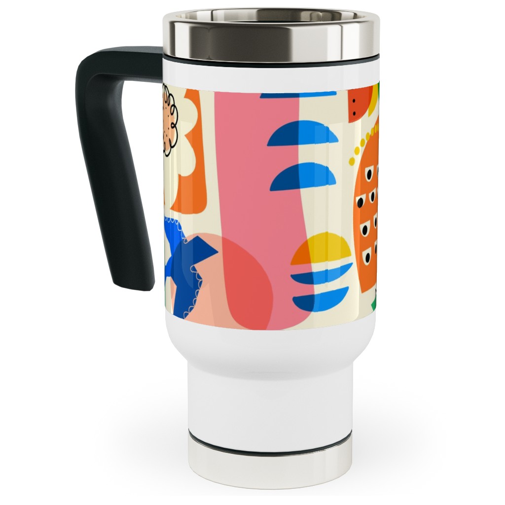 Abstract Shapes Fun Collage - Multi Travel Mug with Handle, 17oz, Multicolor