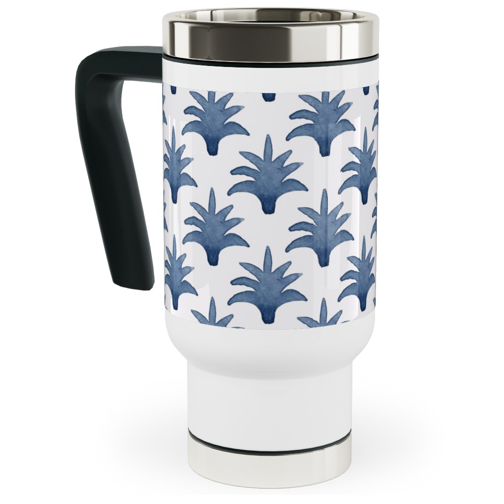 Pinecone - Indigo on Cream Travel Mug with Handle, 17oz, Blue