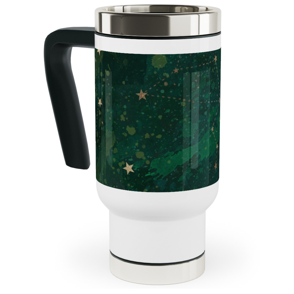 Moon and Stars - Green Travel Mug with Handle, 17oz, Green