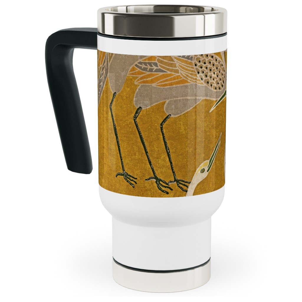 Deco Cranes - Golden Hour Travel Mug with Handle, 17oz, Yellow