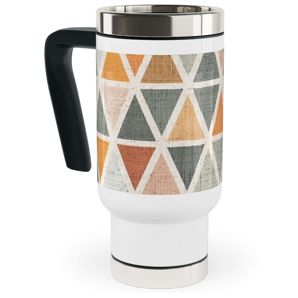 Triangles - Grey and Orange Travel Mug with Handle, 17oz, Multicolor