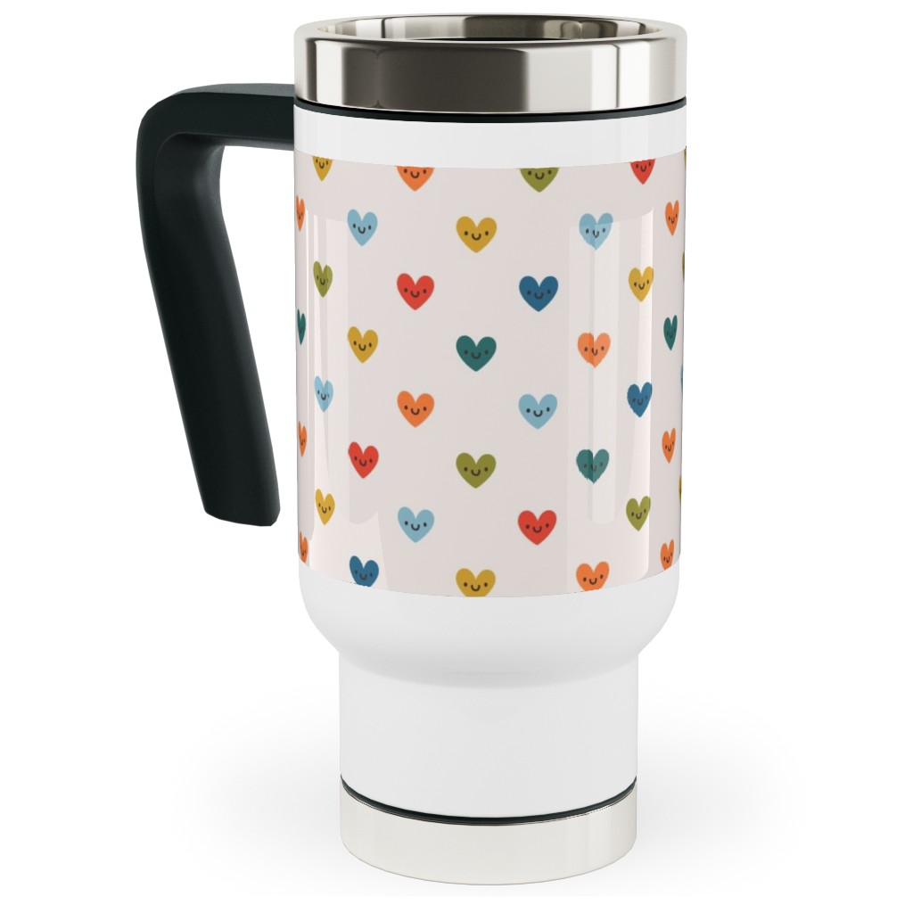 Cute Colored Hearts - Multi Travel Mug with Handle, 17oz, Multicolor