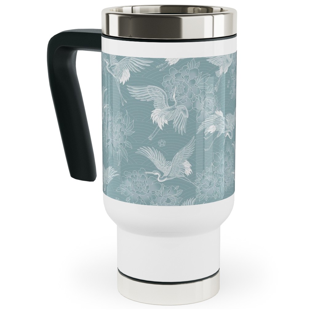 Majestic Cranes - Blue Travel Mug with Handle, 17oz, Blue, True Blue