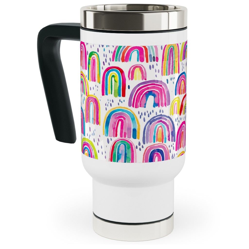 Rainbows Watercolor - Multi Travel Mug with Handle, 17oz, Multicolor