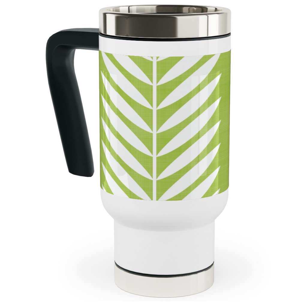 Laurel Leaf Stripe Travel Mug with Handle, 17oz, Green