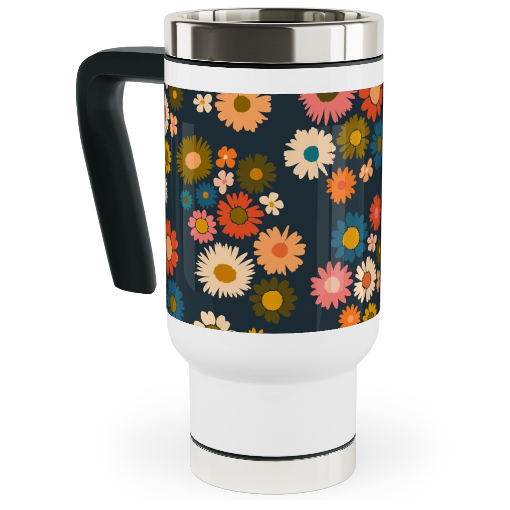 Painted Daisies - Multi Travel Mug with Handle, 17oz, Multicolor