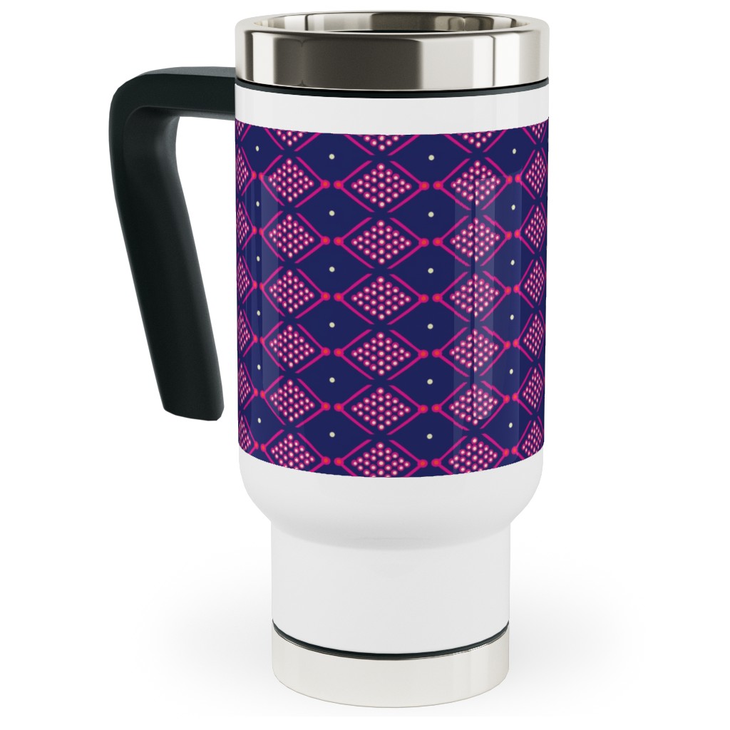 Tribal Geometric - Navy and Purple Travel Mug with Handle, 17oz, Blue