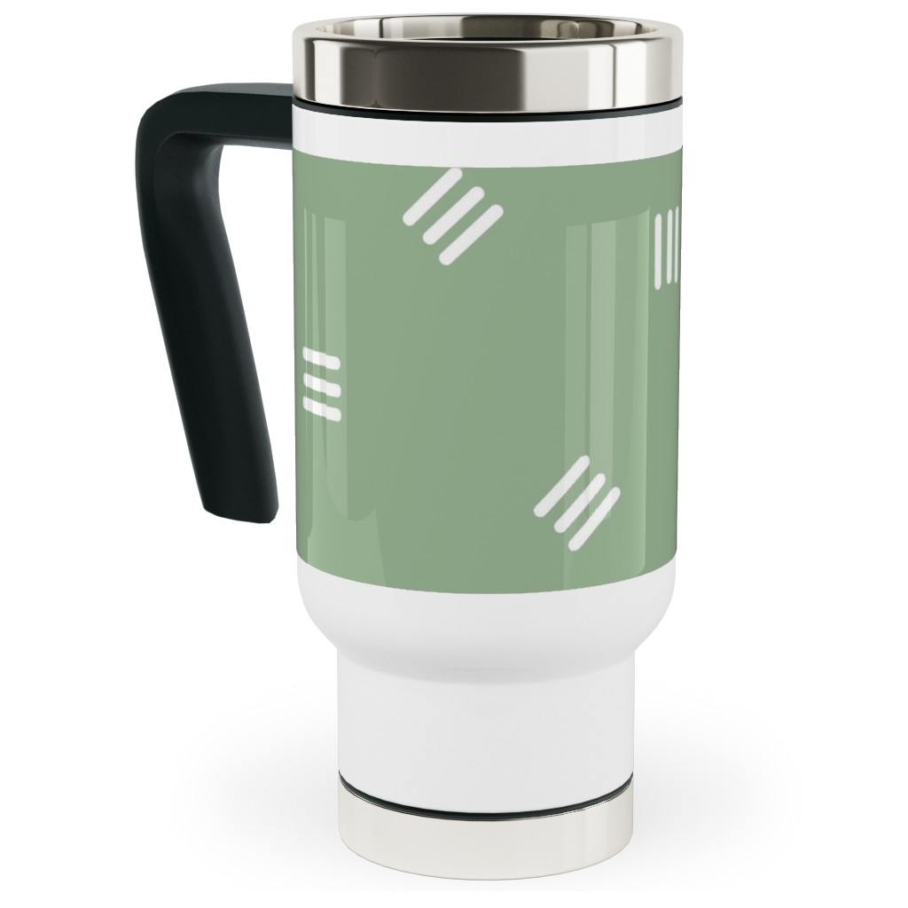 Tossed Groups of Lines - Sage Green Travel Mug with Handle, 17oz, Green, Classic Green