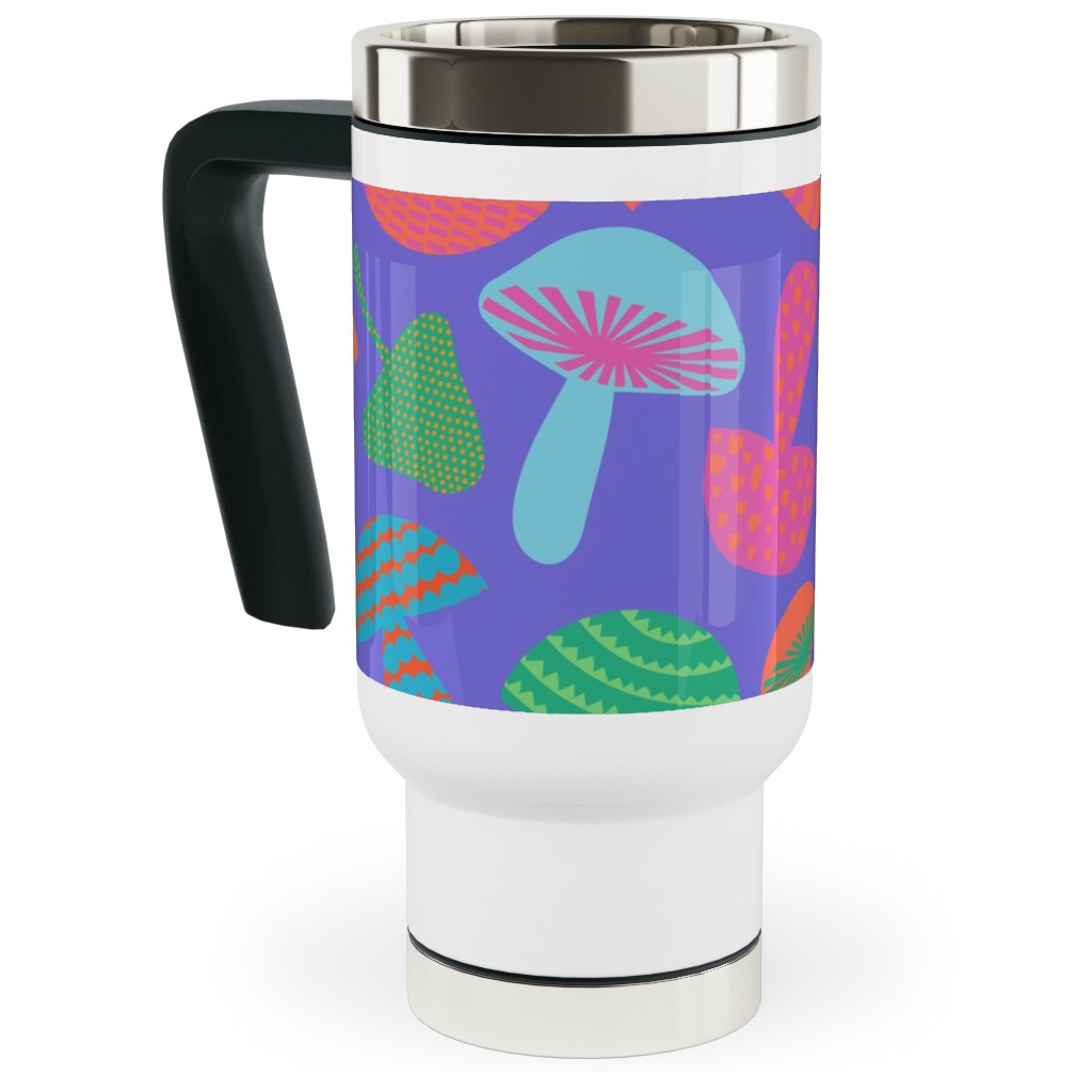 Mushroom Tossed - Bold Travel Mug with Handle, 17oz, Purple
