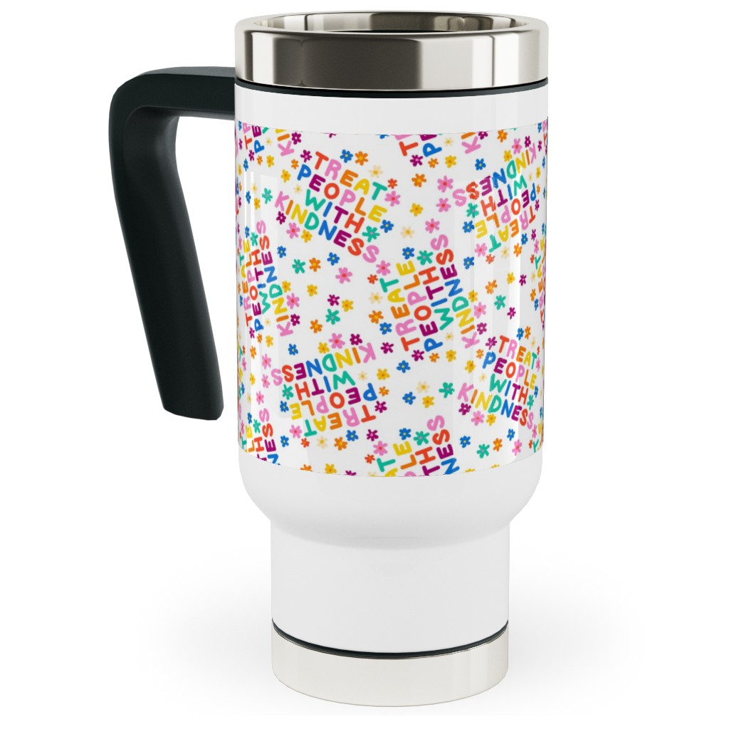 Treat People With Kindness - Groovy Florals - Bright Travel Mug with Handle, 17oz, Multicolor