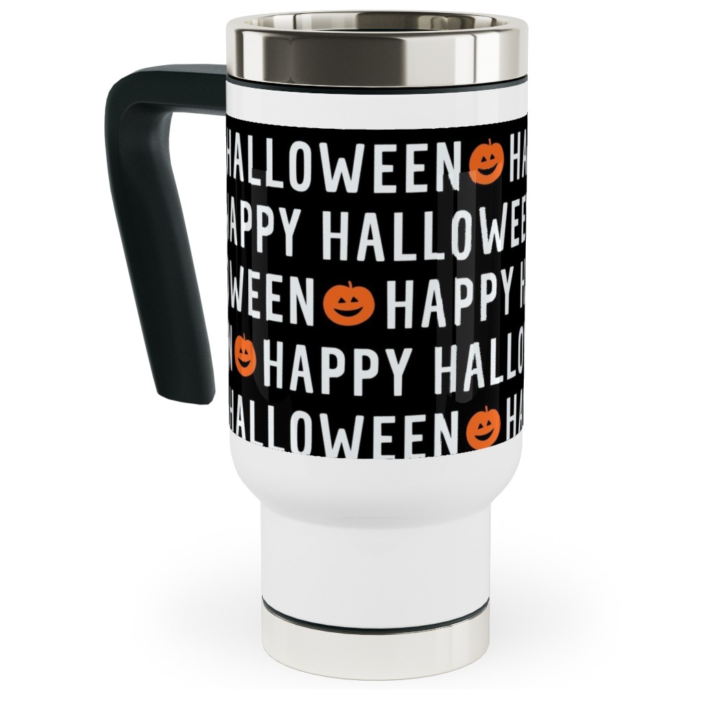 Happy Halloween Black Travel Mug with Handle, 17oz, Black, Black