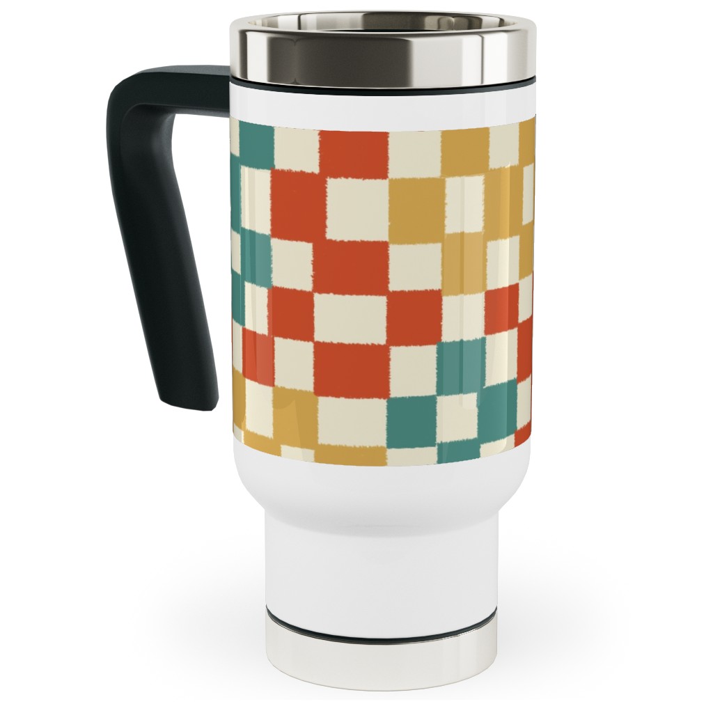 Wonky Checkerboard - Multi Travel Mug with Handle, 17oz, Multicolor