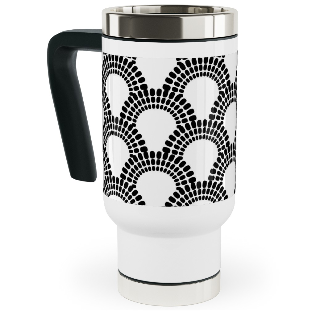 Scallops - Black and White Travel Mug with Handle, 17oz, Black
