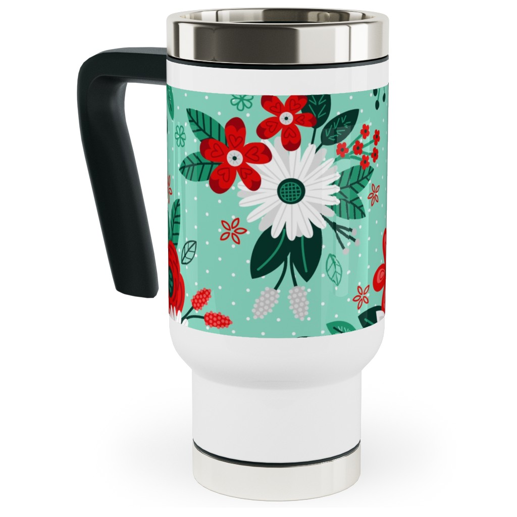 Holiday Floral Bouquet Travel Mug with Handle, 17oz, Green, Classic Green
