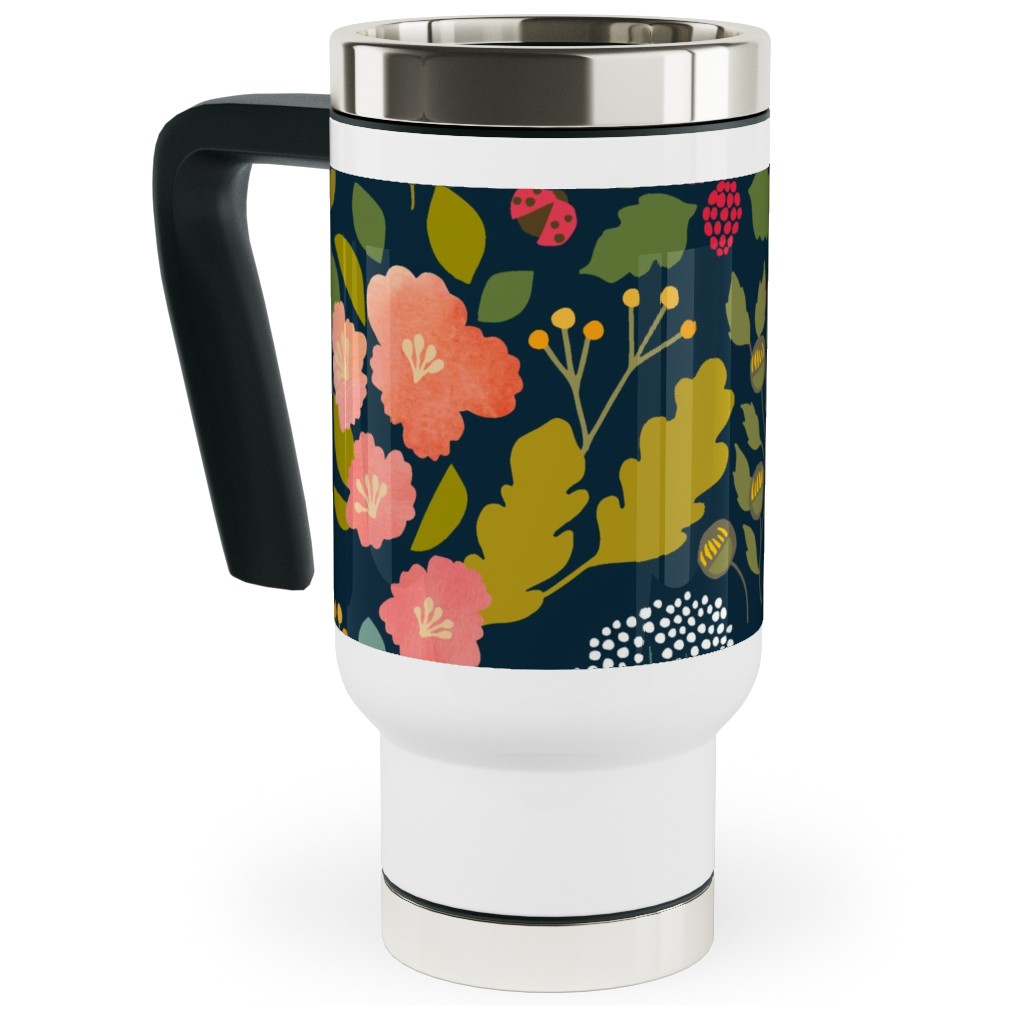 Garden Sprigs - Navy Travel Mug with Handle, 17oz, Multicolor