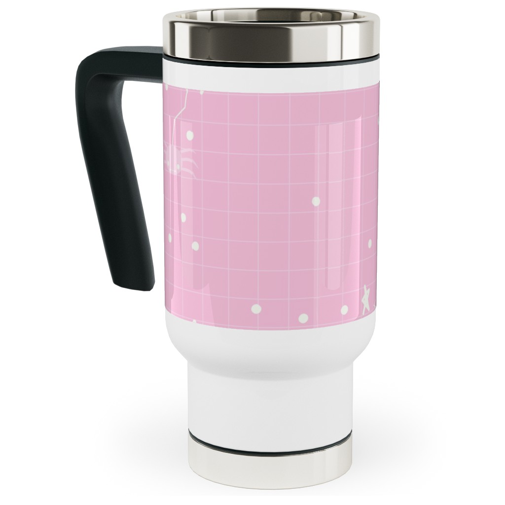 Pastel Halloween Web and Spider - Pink Travel Mug with Handle, 17oz, Pink