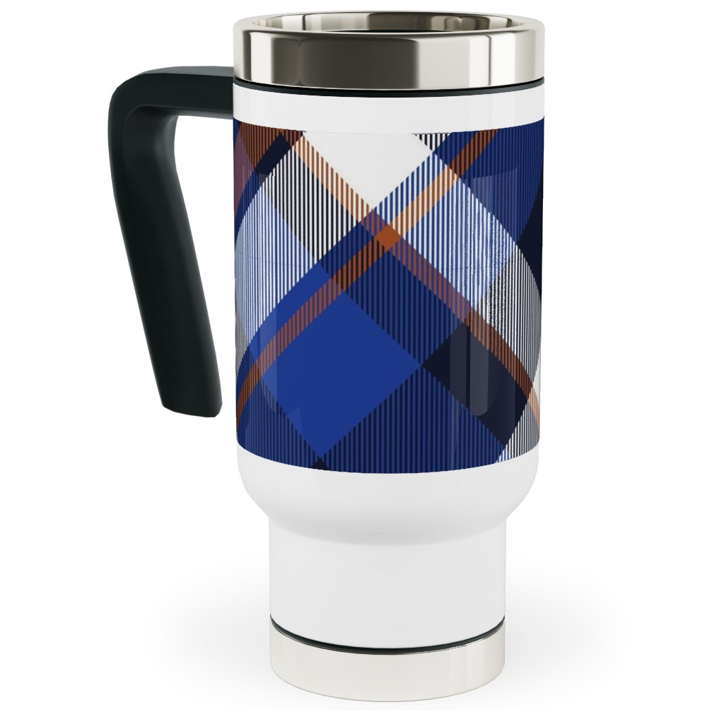 Cora's Plaid - Blue Travel Mug with Handle, 17oz, Blue, True Blue