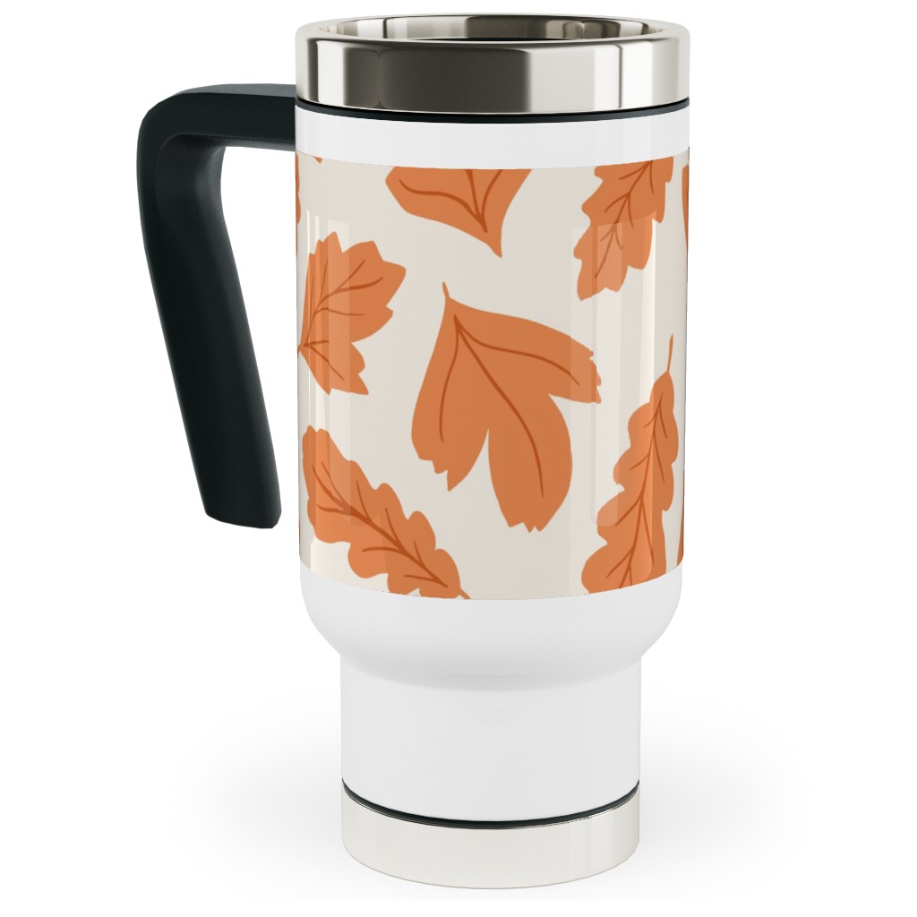 Autumn Leaves - Orange on Cream Travel Mug with Handle, 17oz, Orange