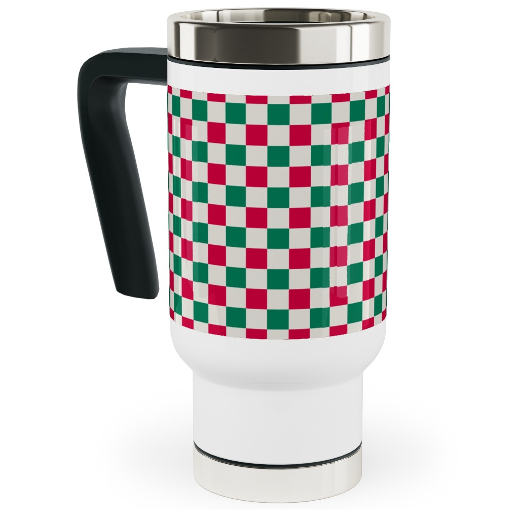 Winter Gingham - Red and Green Travel Mug with Handle, 17oz, Multicolor